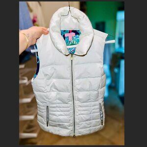 Lilly Pulitzer White Puffer Vest, Goose Down, Syd, Floral Lined, Small